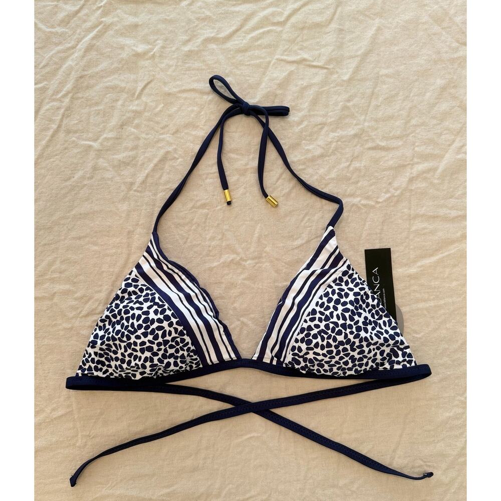 LA BLANCA​ NWT | Apulia ​Navy Blue White Reversible Bikini Top (only) | size 10